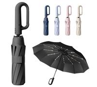 HCQC Umbrella with Carabiner Handle - Never Forget to Bring It! Windproof Strong Travel Umbrella, Auto Open Close, 20-Rib Frame - for Men Women (Black)