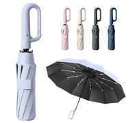 HCQC Umbrella with Carabiner Handle - Never Forget to Bring It! Windproof Strong Travel Umbrella, Auto Open Close, 20-Rib Frame - for Men Women (Sky Blue)