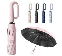 HCQC Umbrella with Carabiner Handle - Never Forget to Bring It! Windproof Strong Travel Umbrella, Auto Open Close, 20-Rib Frame - for Men Women (Pink)