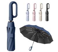 HCQC Umbrella with Carabiner Handle - Never Forget to Bring It! Windproof Strong Travel Umbrella, Auto Open Close, 20-Rib Frame - for Men Women (Navy Blue)
