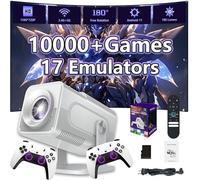 HCS350 Max Smart Portable projector,10000+ Games,17 emulator GAME Projectors with WIFI & Bluetooth,180° Rotation,Autofocus,180 Lumens,1280 * 720P with 2 Wireless Controller,Android 11,for Camping