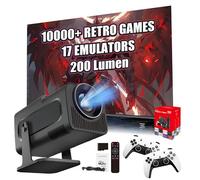 HCS350 Mini Portable Smart Projector with WIFI and Bluetooth, Game Console Built in 10000+ Game 17 Emulator, 200 Lumen, 1280 * 720P, Android 11 Movie Projector for Outdoor Use, Home Theater(Red Box)