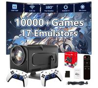 HCS350 mini Smart Portable Projector,10000+ Games,17 Emulator GAME Projectors with WIFI & Bluetooth,200 Lumens,180° Rotation,1280 * 720P with 2 Wireless Controller,Android 11,for Camping (Red Box)