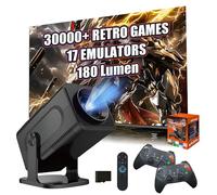 HCS350 Pro+ Portable Smart Projector with WIFI and Bluetooth, Game Console Built in 30000+ Games, 180 Lumen, 1080P, Android 16 Movie Projector for Outdoor Use, Home Theater, with Voice Remote Control
