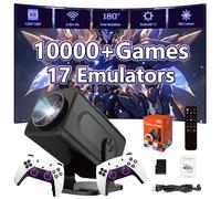 HCS350 Pro Smart Portable projector,10000+ Games,17 emulator GAME Projectors with WIFI & Bluetooth,180° Rotation,180 Lumens,1280 * 720P with 2 Wireless Controller,Android 11,for Camping (Black)