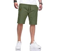 HCSS Mens Casual Shorts Summer Cotton Chino Sports Shorts with Elastic Drawstring Waistband(Army Green-M)