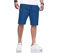 HCSS Mens Casual Shorts Summer Cotton Chino Sports Shorts with Elastic Drawstring Waistband(Peacock Blue-XL)
