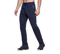 HCSS Mens Joggers Tracksuit Bottoms Men for Running Sports Lounge Open Hem Cotton with Zip Pockets Elasticated Waist (Navy Blue L)