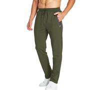 HCSS Mens Joggers Tracksuit Bottoms Men for Running Sports Lounge Open Hem Cotton with Zip Pockets Elasticated Waist (Army Green L)