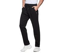 HCSS Mens Joggers Tracksuit Bottoms Men for Running Sports Lounge Open Hem Cotton with Zip Pockets Elasticated Waist (Black M)