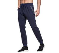 HCSS Mens Joggers Tracksuit Bottoms Men for Running Sports Lounge Slim Fit Cotton with Zip Pockets Elasticated Waist (Navy Blue M)