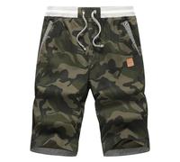 HCSS Mens Shorts Casual Summer Chino Shorts with Elastic Waist and Big Pockets(Camouflage Green-L)