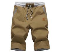 HCSS Mens Shorts Casual Summer Chino Shorts with Elastic Waist and Big Pockets(Coffee-S)