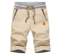 HCSS Mens Shorts Casual Summer Chino Shorts with Elastic Waist and Big Pockets(Khaki-L)