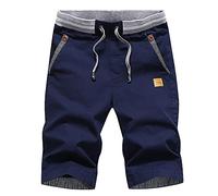 HCSS Mens Shorts Casual Summer Chino Shorts with Elastic Waist and Big Pockets(Navy Blue-L)