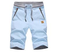 HCSS Mens Shorts Casual Summer Chino Shorts with Elastic Waist and Big Pockets(Sky Blue-L)