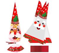 HCSSZ 100 Pack Christmas Sweet Cone Bags, Clear Cellophane Candy Treat Bags with 100 Red Twist Ties, 16 x 30cm/6.3 x 12 inches, Christmas Occasion