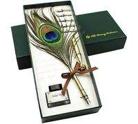 HCSUI Peacock Feather Pen Black Ink Vintage Feather Cap Refined Plated Rod Pen Pen for School Writing Wedding Gift