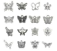 HCTCPALS 128 pcs Butterfly Charms Antique Silver Tibetan Pendants Mixed Butterfly Charm for Jewelry Making DIY