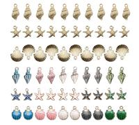 HCTCPALS 60pcs Charms Bracelet Shell Starfish Ocean Pendants Mixed Enamel Charms for DIY Earrings Necklace Jewelry Making