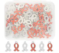 HCTCPALS Leukemia Awareness Orange Ribbon Charms 50 Pieces Metal Pendants Leukemia Lymphoma Kidney Cancer and Multiple Sclerosis Alloy Accessories for Bracelets Necklaces DIY Jewelry Making