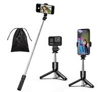 HCTian Selfie Stick, 4 in 1 Mini Selfie Stick Tripod, Extendable and Portable Stable Tripod Stand with Detachable Wireless Remote Compatible with iPhone/GoPro/Galaxy/Camera