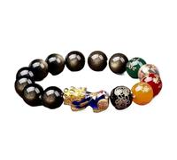 Hcusvcop Lucky Braceletl, Natural Golden Obsidian Color-Changing Pixiu God of Wealth Crystal Beads Talisman