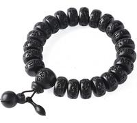 Hcusvcop Lucky Braceletl, Wealth Wooden Bucket Beads Carved Six-Character Mantra Stretchy Bangle 13MM