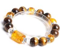 Hcusvcop Lucky Braceletl, Yellow Tiger Eye Stone God of Wealth Crystal Beaded Talisman Gemstone Chakra