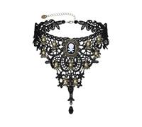Hcvone Gothic Halloween Necklace Choker Skull Necklace For Women Girls Lace Tassel Choker Vampire Halloween Party Cosplay Gifts Jewellery