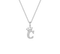 Hcvone Initial Silver Necklace Charm Choker Jewellery Birthday Christmas Letter A Dainty Crown Crystal Pendant Alphabet Necklaces For Girls Teen Women (C)