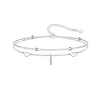 Hcvone S925 Bracelets for Women Girls Silver Heart Initial A-Z Bracelet Layered Bead Bracelets Jewellery For Friends Mum Daughter Sister (I)