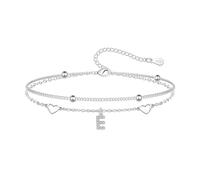 Hcvone S925 Bracelets for Women Girls Silver Heart Initial A-Z Bracelet Layered Bead Bracelets Jewellery For Friends Mum Daughter Sister (E)