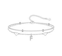 Hcvone S925 Bracelets for Women Girls Silver Heart Initial A-Z Bracelet Layered Bead Bracelets Jewellery For Friends Mum Daughter Sister (F)