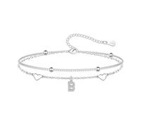Hcvone S925 Bracelets for Women Girls Silver Heart Initial A-Z Bracelet Layered Bead Bracelets Jewellery For Friends Mum Daughter Sister (B)