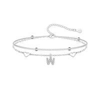 Hcvone S925 Bracelets for Women Girls Silver Heart Initial A-Z Bracelet Layered Bead Bracelets Jewellery For Friends Mum Daughter Sister (W)