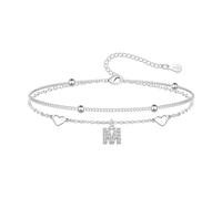 Hcvone S925 Bracelets for Women Girls Silver Heart Initial A-Z Bracelet Layered Bead Bracelets Jewellery For Friends Mum Daughter Sister (M)