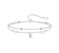 Hcvone S925 Bracelets for Women Girls Silver Heart Initial A-Z Bracelet Layered Bead Bracelets Jewellery For Friends Mum Daughter Sister (K)