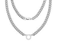Hcvone Silver Sturdy Cuban Chain Necklace For Men Boys 18'' Length Initial A-Z Letter Necklaces For Dad Son Brother (O)