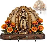 HCVQSINJN 2D Flat Virgin Mary Wall-Mounted Key Holder with 4 Metal Hooks, Christian Religious Key Holder, Suitable for Home and Gifts.