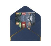 HCVXBSA Red telephone booths on the streets of London Blank Cards with Envelopes All Occasion Greeting, Premium Shimmery Note for Birthday, Christmas, Wedding, 4 x 6 inch