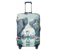 HCVXBSA Suitcase Cover Elastic Washable Luggage Cover Fits 18"-32" Suitcase with Two Swans Swimming on Lake, Black, L