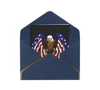 HCVXBSA USA Flag Patriotic Eagle Blank Cards with Envelopes All Occasion Greeting, Premium Shimmery Note for Birthday, Christmas, Wedding, 4 x 6 inch Blue