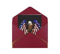HCVXBSA USA Flag Patriotic Eagle Blank Cards with Envelopes All Occasion Greeting, Premium Shimmery Note for Birthday, Christmas, Wedding, 4 x 6 inch Dark Red