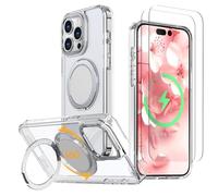 HCXLYP 360° Rotatable Magnetic Stand for iPhone 13 Pro Case with 2 Screen Protectors, Compatible with Magsafe, Military-Grade Drop Protection, Ring Kickstand Protective Phone Cover, Clear