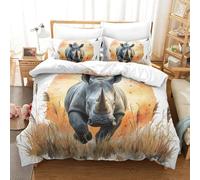 HCXXAOEYP 3D Printed Duvet Cover Set Rhinoceros Microfiber Comforter Cover with Zipper Closure Home Bedding Cover Sets for Boys Girls Super King（260x220cm）
