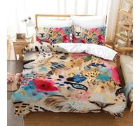 HCXXAOEYP 3D Printed Quilt Cover Leopard 3 Pieces Bedroom Bed Bedding Set Soft Easy Care with Zipper Closure,Pillowcases for Kids Girls Boys Adults Bedroom Single Single(140x200cm)