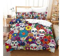 HCXXAOEYP 3D Printed Quilt Cover Skull 3 Pieces Bedroom Bed Bedding Set Soft Easy Care with Zipper Closure,Pillowcases for Kids Girls Boys Adults Bedroom Single Super King(260x220cm)