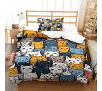 HCXXAOEYP CARTOON CAT 3D Printed Quilt Cover Set 2 Pieces Bed Duvet Set Soft Easy Care with Zipper Closure，Pillowcases for Teens And Adults Single（135x200cm）
