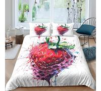 HCXXAOEYP Strawberry 3D Printed Bedding Sets Duvet Coverfor Kid Teens Boys And Girls Man Quilt Cover 3 Pcs With Pillow Cases Easy Care Anti-Allergic Soft And Smooth King(220x240cm)